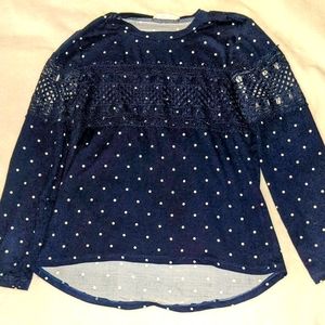Girls Top Navy with dots Sz M 10/12